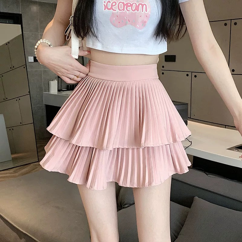 Double cake pleated skirt female high waist hot girl a-line skirt hip short skirt pants small size tutu skirt umbrella skirt