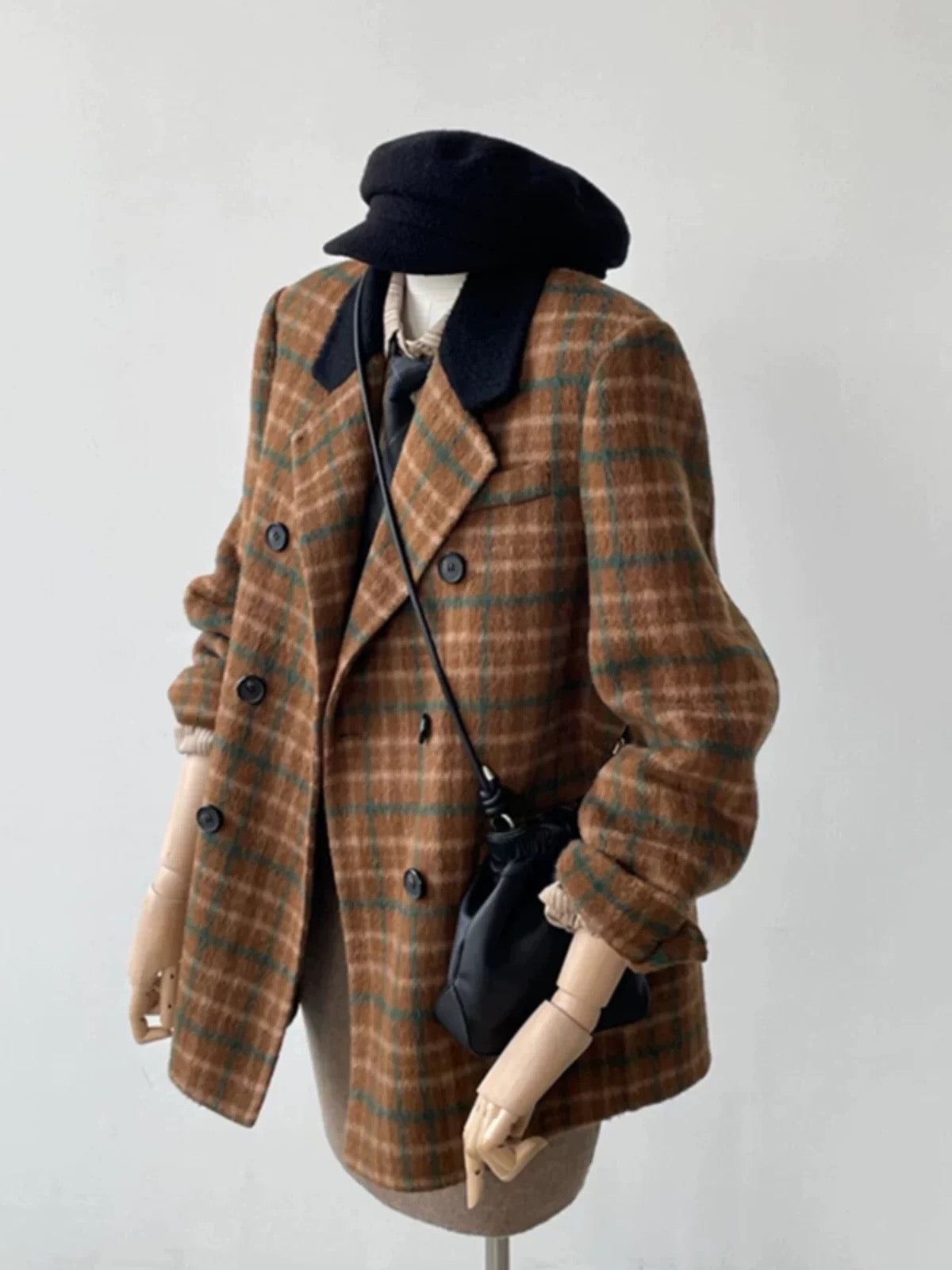 Large size women's Korean style small retro plaid double-sided woolen coat women's winter new high-end coat trend