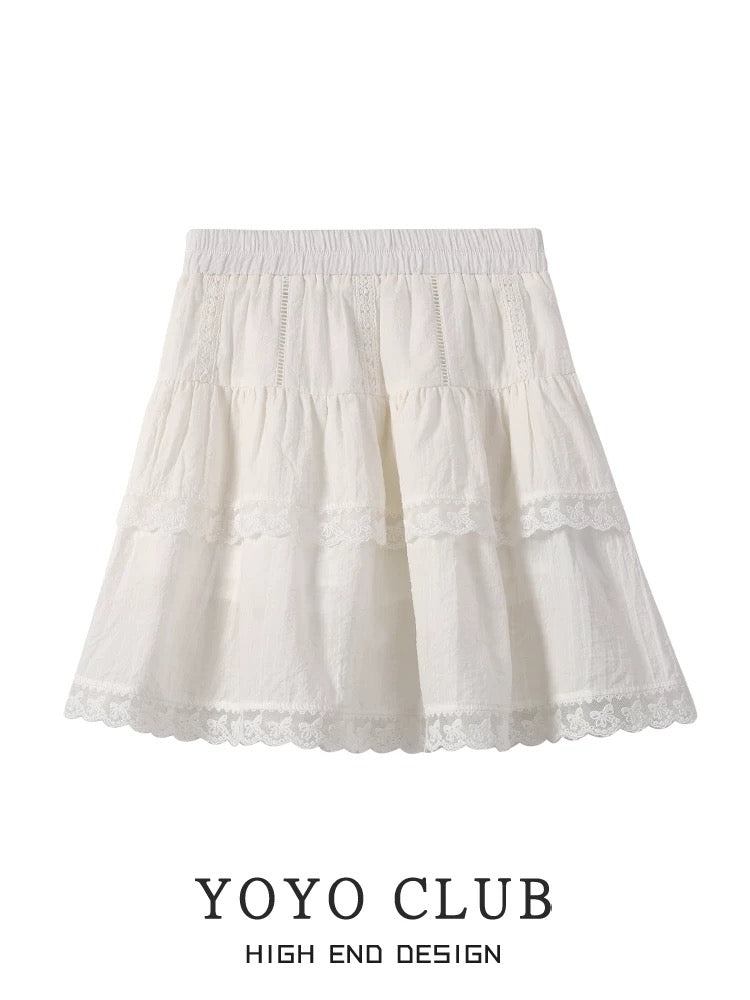 YOYO CLUBB French irregular short top summer high waist white cake skirt college style suit
