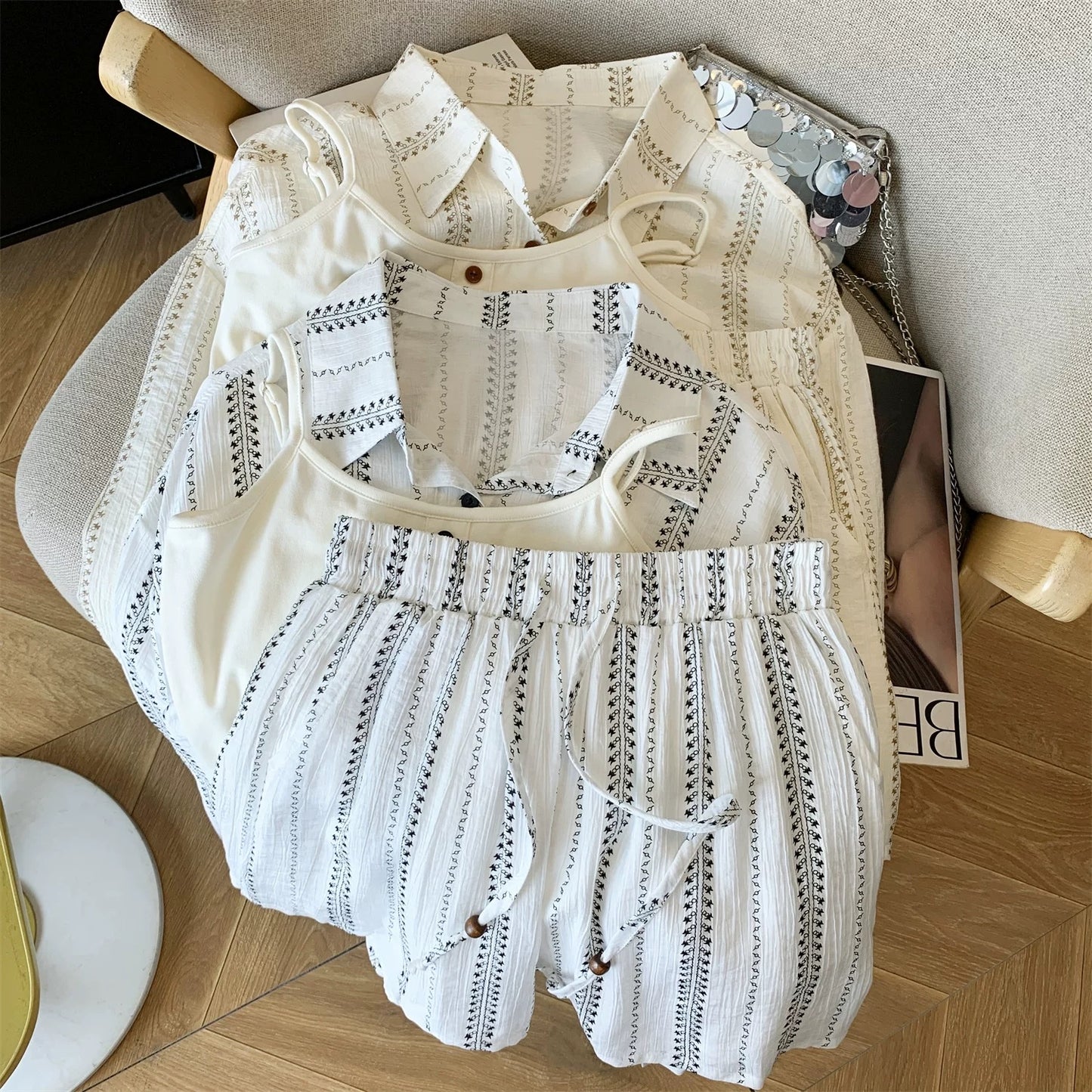 2026 Super Popular Bohemian Style Sunscreen Shirt Set for Women, Super Cute Summer Outfit, Two-Piece Set with Shorts