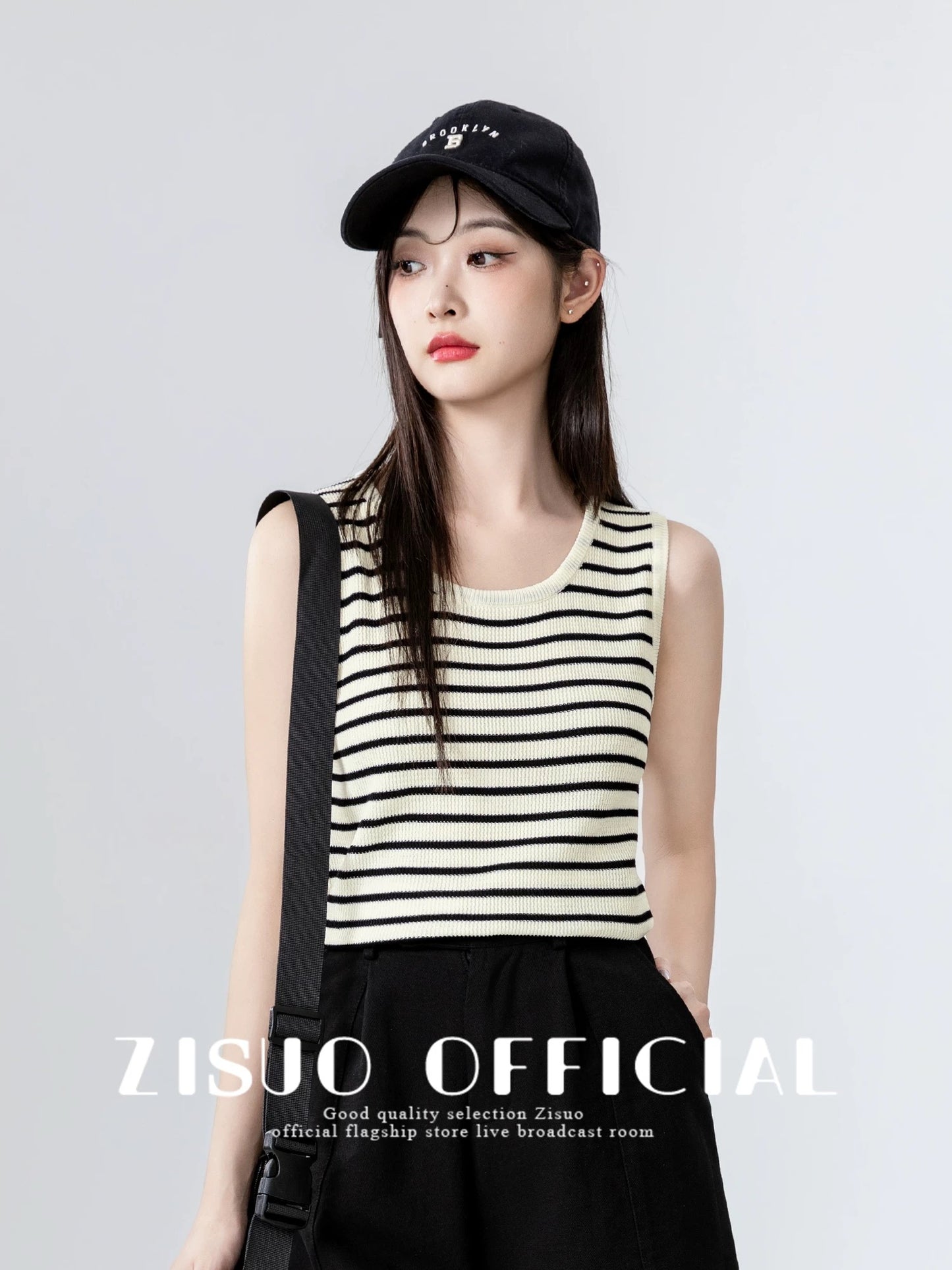 Black striped ice silk knitted camisole vest 2025 summer new style casual versatile inner wear sleeveless outer wear short top