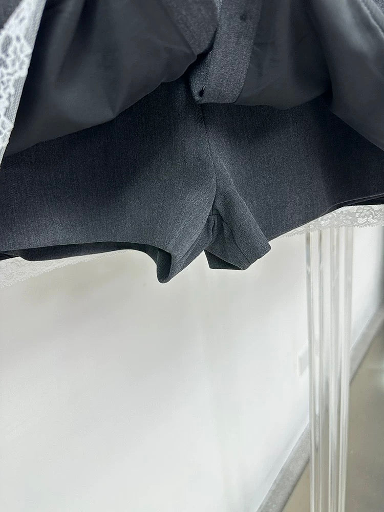 ZY2025 Spring New Korean Style Design High Waist Button Suit Short Skirt Female Lace Edge A-Line Skirt 25718