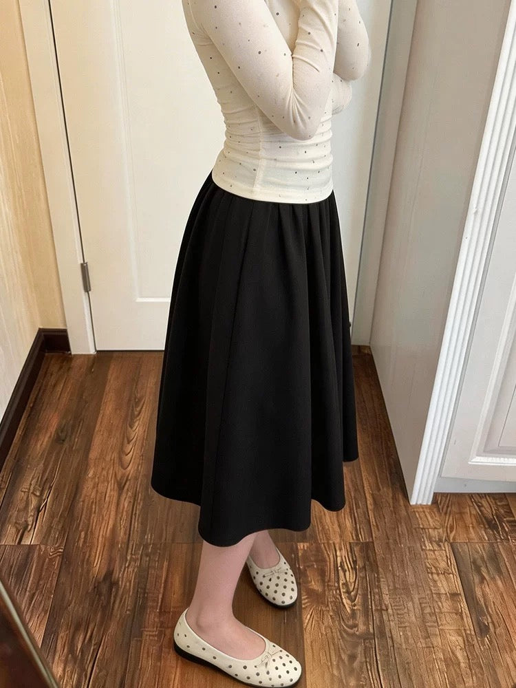 Korean style high-waisted A-line midi skirt for women, new spring/summer design, slimming and versatile.