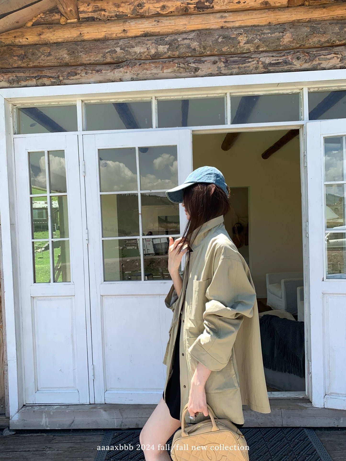 aaaaxbbb Chestnut Pancake Brown and Green Loose Windbreaker Jacket Women's Small Versatile Lapel Top Autumn