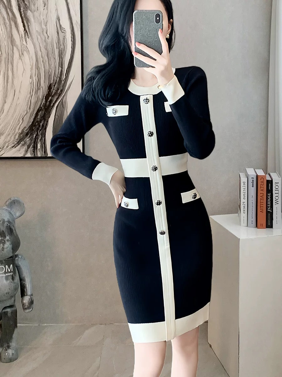 French retro small fragrant knitted dress for women autumn and winter 2024 new fashion temperament slim inner hip skirt