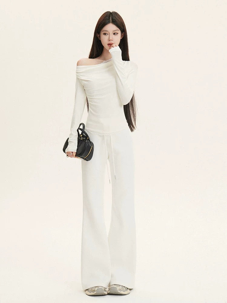cchun Junko white lace knitted swing collar bottoming shirt fake two pieces with pure desire slim fit top