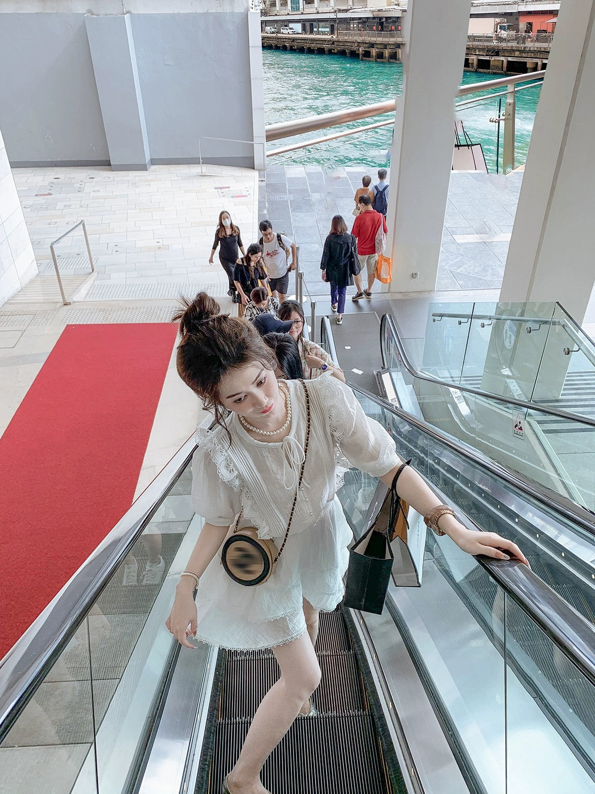 Fish Rabbit's Rabbit Round Neck Summer Sweet Double Layer Cake Skirt White Age Reducing Dress Short Sleeve Suit for Women