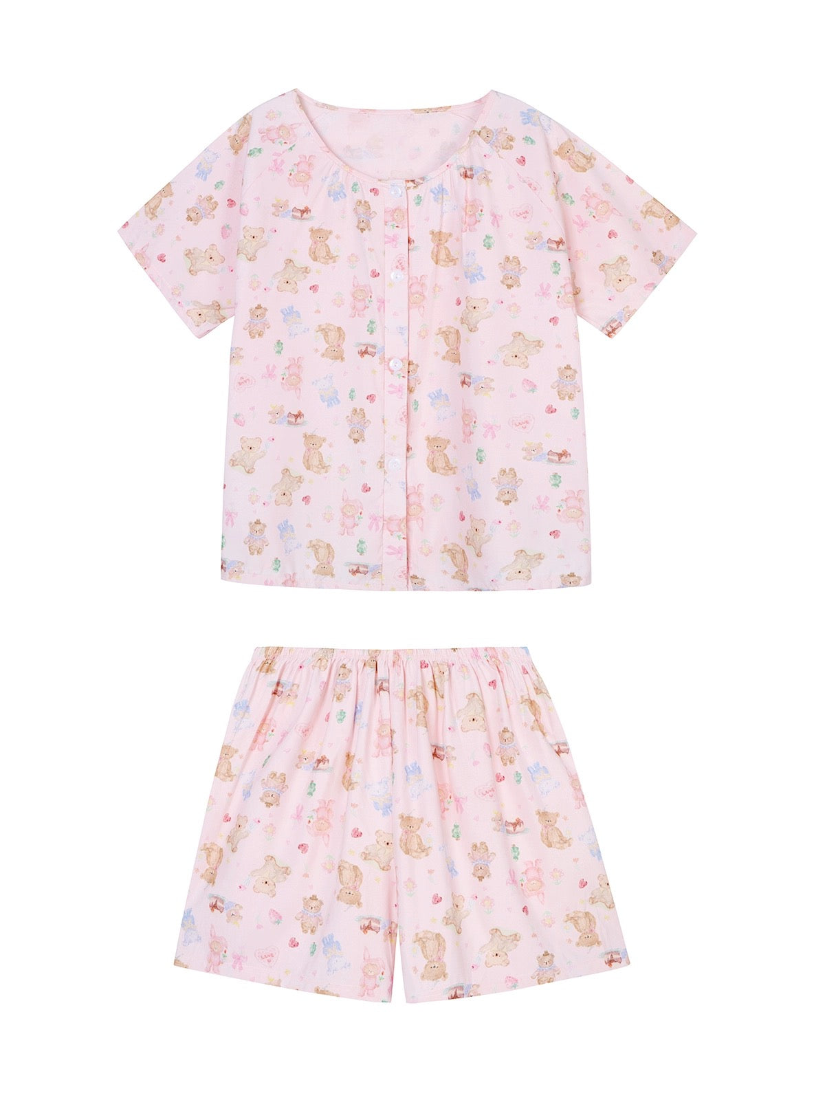 Xinbangbang Homedress pink bear round neck comfortable home wear women's summer short-sleeved pajama set can be worn outside
