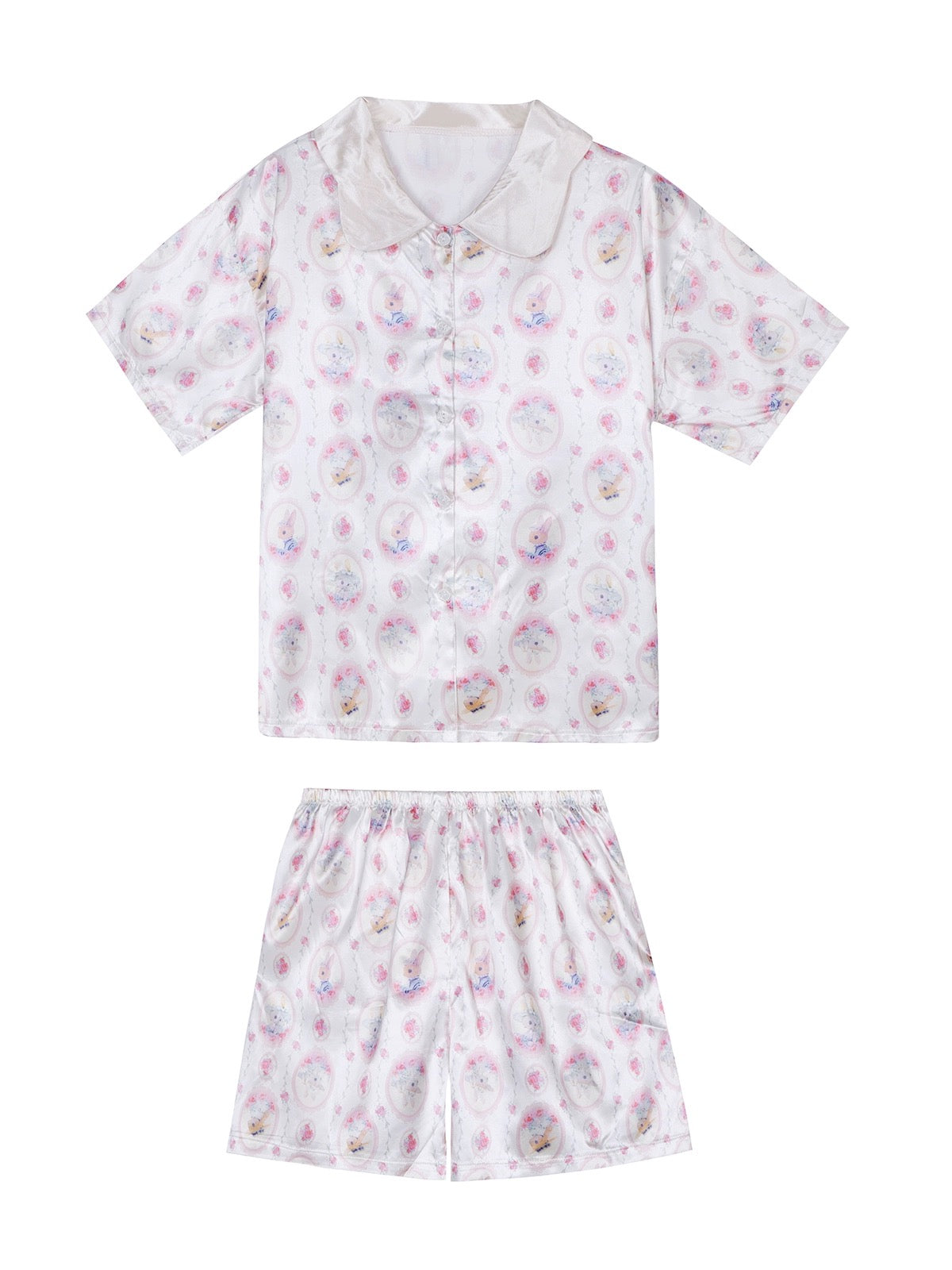 Xinbangbang new summer ice silk cool feeling, skin-friendly and comfortable home clothes for women, cute rabbit short-sleeved pajamas set