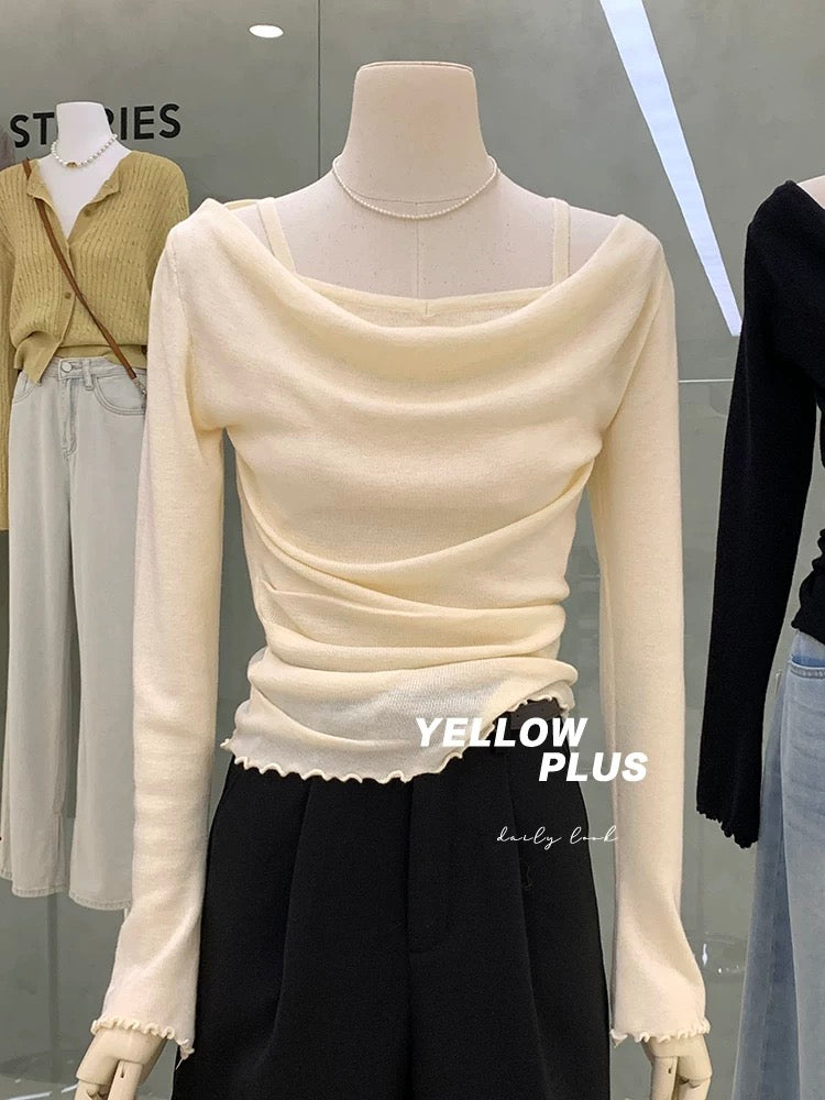 Clearance sale, no refunds or exchanges! Strapless one-shoulder long-sleeved knitted sweater, temperament top, new autumn clothing Q03