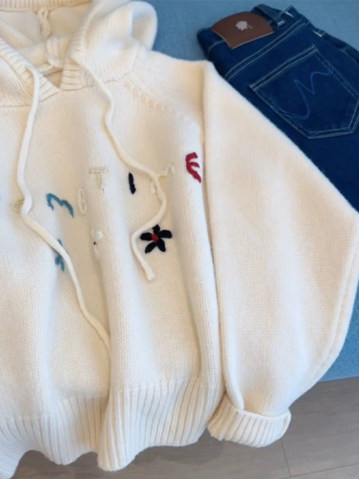 kk studio recommended ~ Korean letter embroidered hooded sweater for women autumn and winter inner wear outer wear knitted sweater