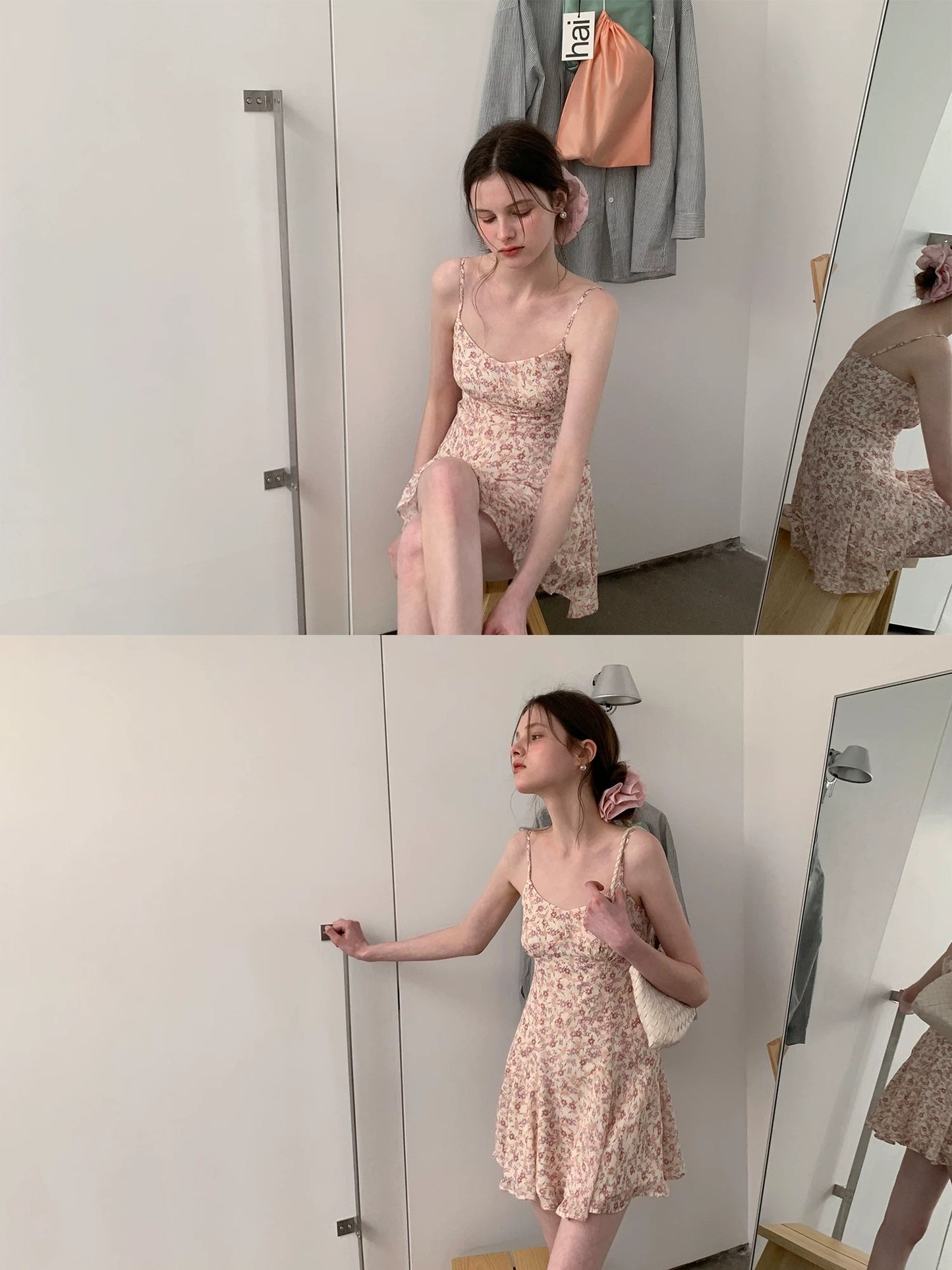 EGGKA French Tea Break Fresh Floral Print Sundress Women's Spring/Summer Elegant Slim Fit Sleeveless A-line Mini Skirt