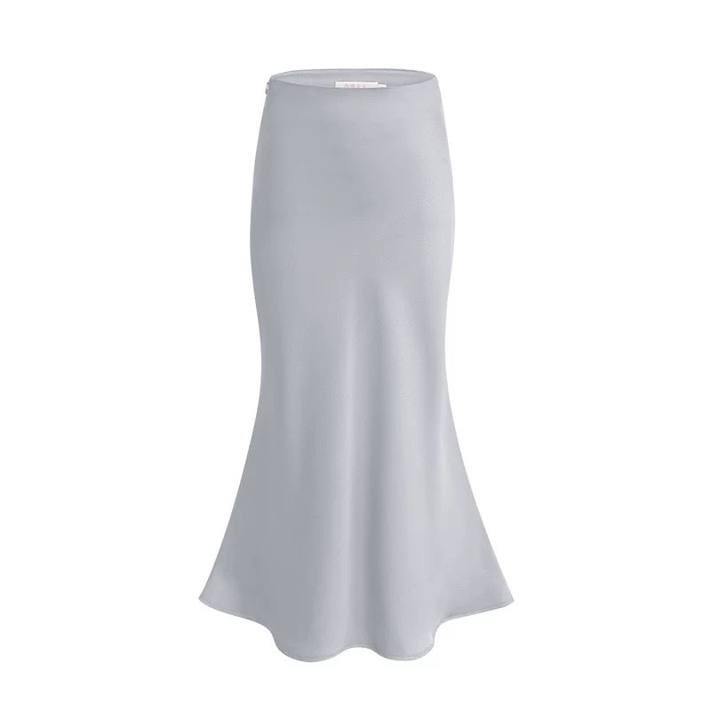 Lin Guanguan champagne imitation acetate satin skirt fishtail skirt a-line long skirt white drape hip skirt