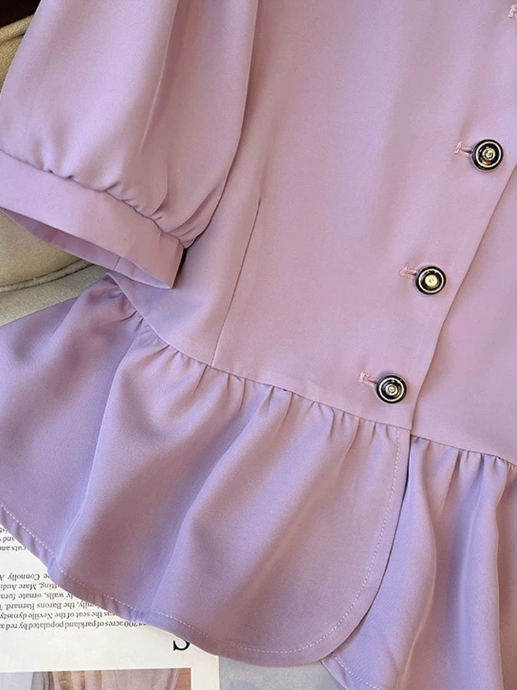 Plus size suit skirt for women in summer, fat girl looks slim and fashionable, color-blocked double-layer collar top, casual skirt two-piece set