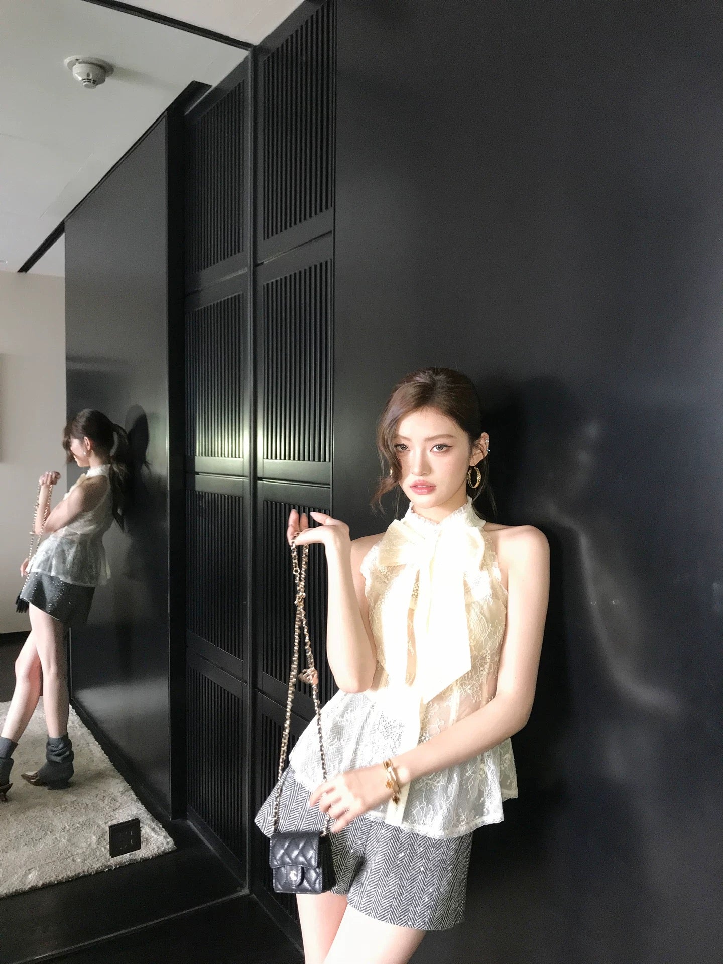 Earth Store Pure Desire Lace Apricot Bow Design Vest for Women, Autumn and Winter, Slim Fit, Thin Halter Neck Top