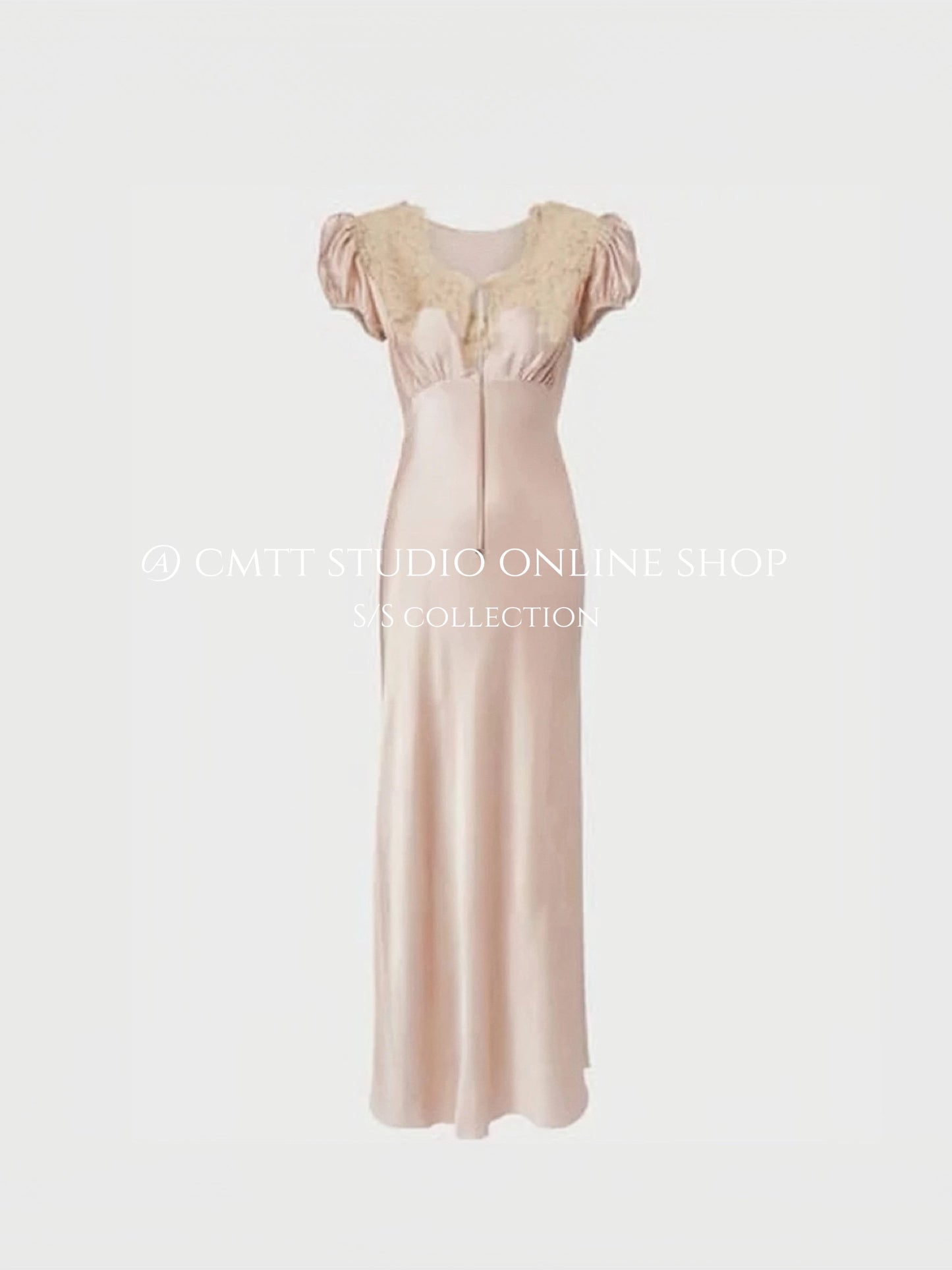(Currently available) Lillian lace-trimmed silk satin long dress, slimming and elegant, just like the one worn by Nan Nan.