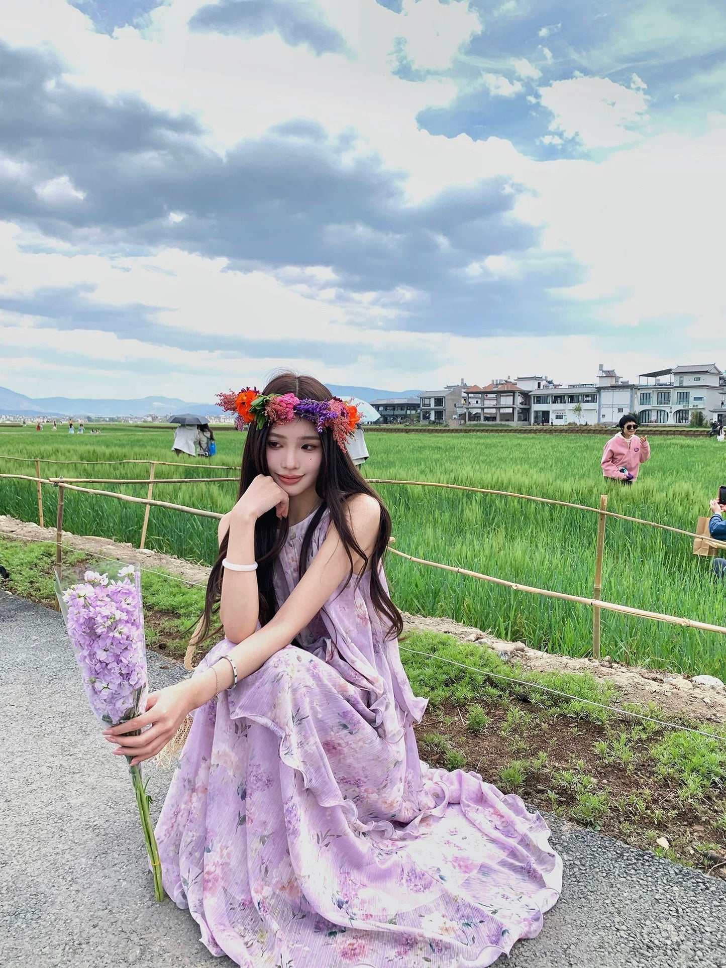 Britney Spears - Smoky Purple Dream / Haute Couture Floral Halter Neck Multi-Layered Ruffle Skirt Dress