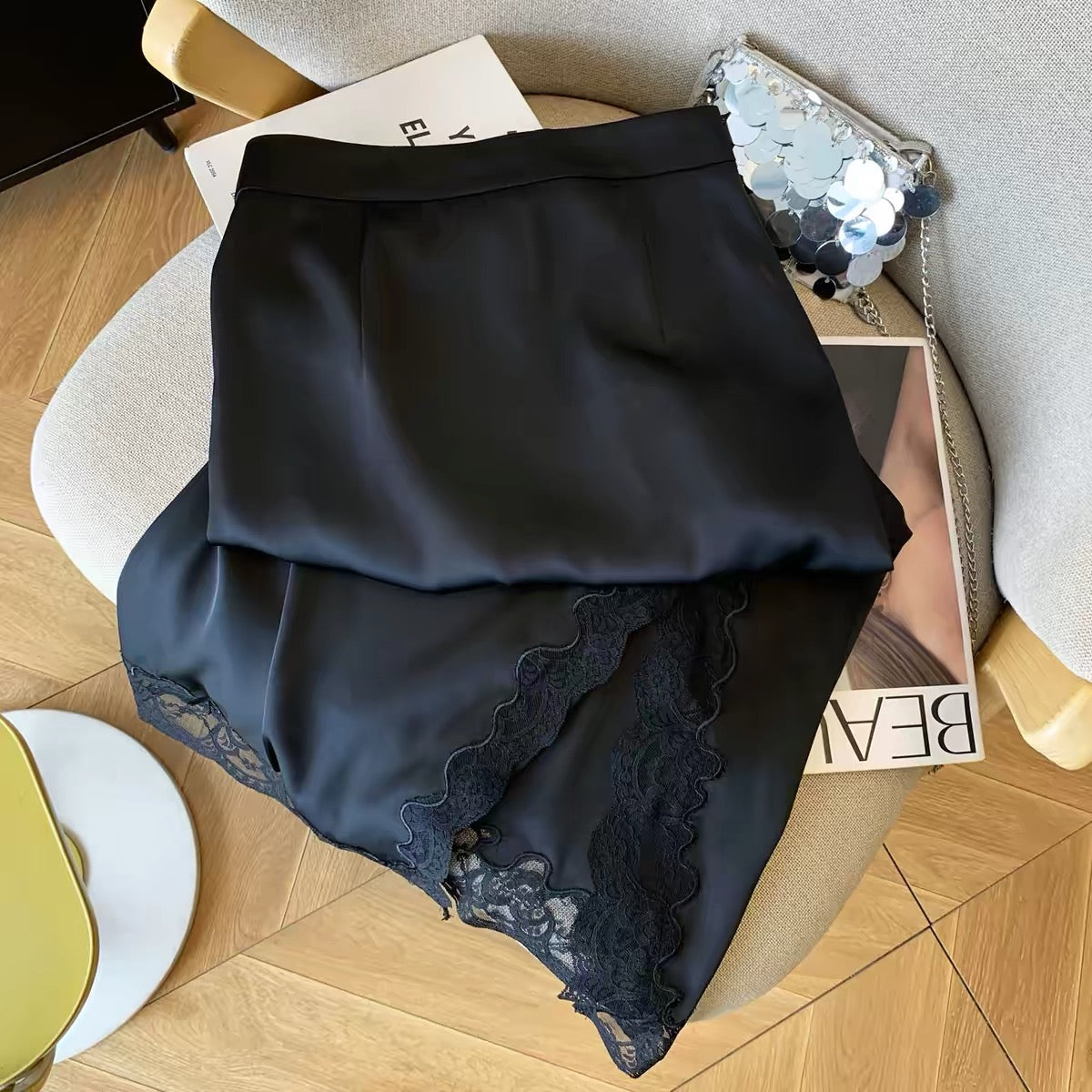 Women's Satin Skirt (2026 New Arrival): Sophisticated & Elegant Style featuring Lace Paneling, a Body-Hugging Fit, and a Touch of Affordable Luxury—A High-End, Sexy Skirt.