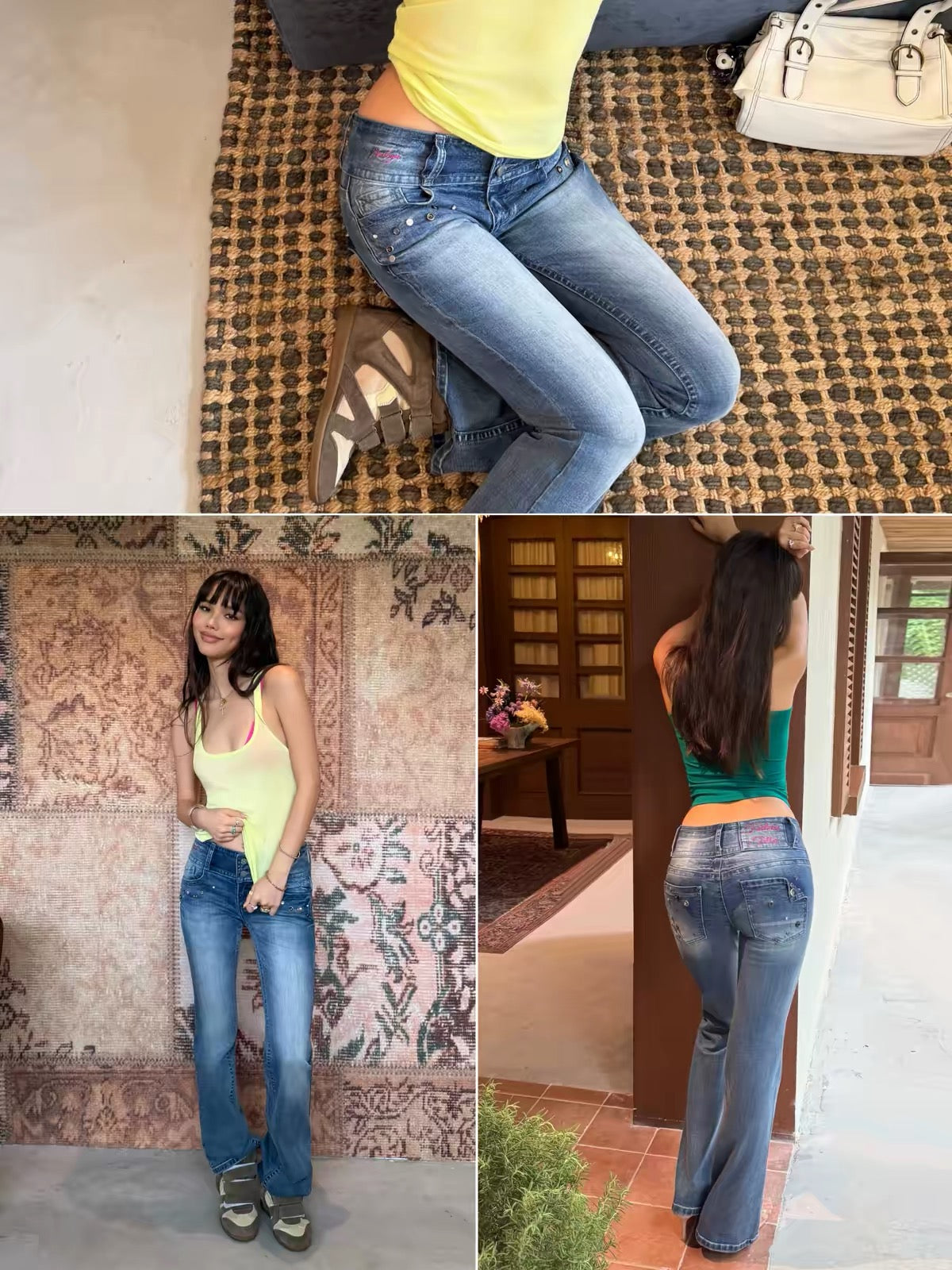 Audwyn Women's Retro-Style Flared Jeans – Slimming, Leg-Lengthening, Straight-Leg Trousers Featuring Studs and Embroidery for a Vintage "Hot Girl" Aesthetic