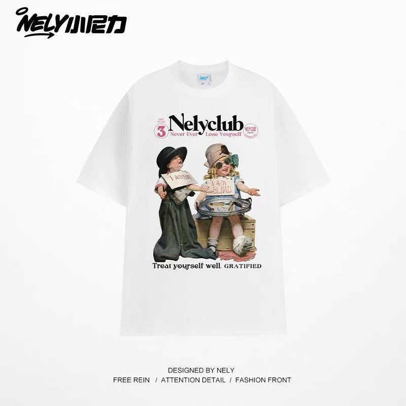 INS Printed Short-Sleeve T-Shirt, New Summer Style, American Retro Pure Cotton, European and American High Street Trendy Brand, Versatile Top, BF Style