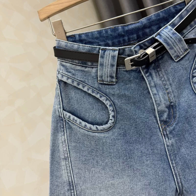 2025 summer new high waist slim wide leg jeans women's loose versatile retro casual a-line shorts ins