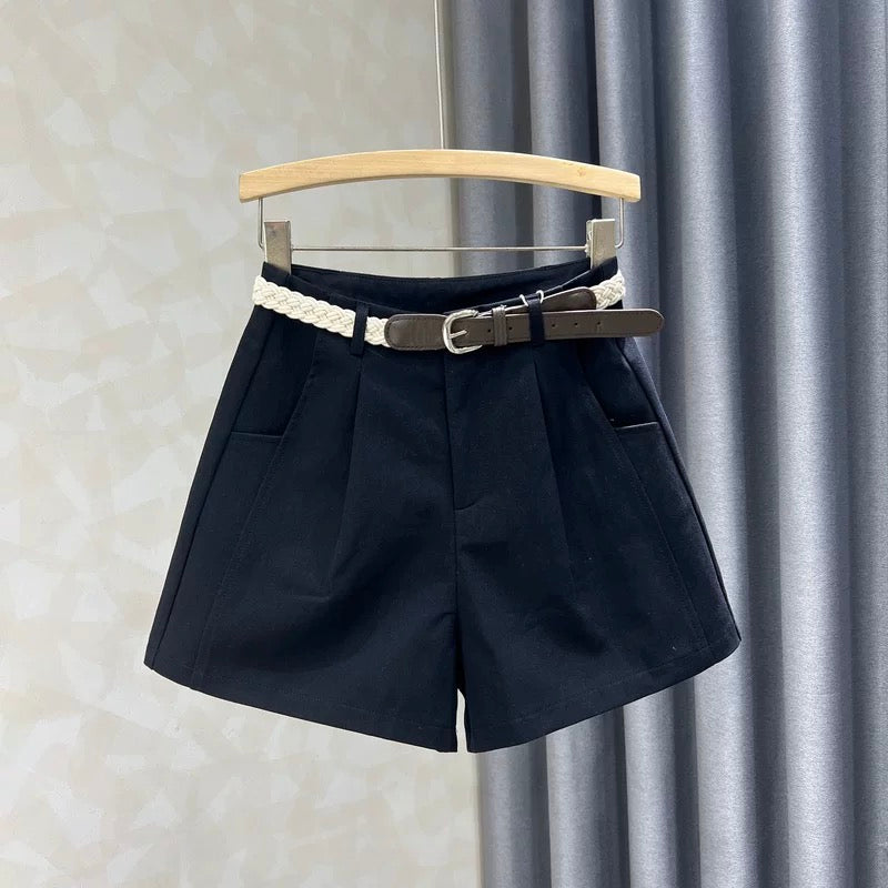 Light blue small size wide leg jeans for women summer high waist casual versatile temperament outdoor wear A-line hot pants
