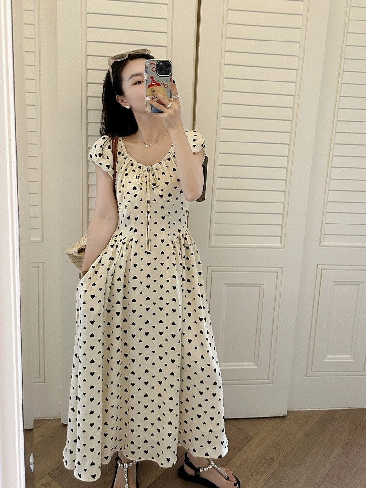 Jin Suyi Love Print Short Sleeve Dress Women's 2024 Summer Korean Styl –  Lee Nhi Boutique