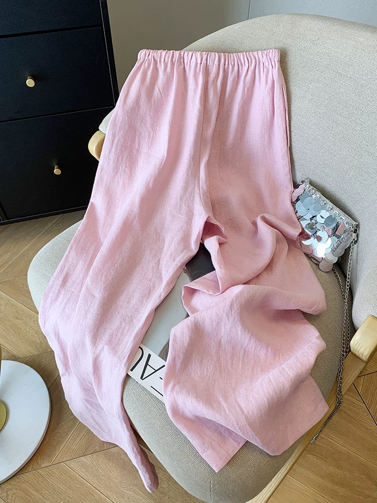 Nanyou’s high-end goods are on clearance and leaked! Drawstring elastic waist cotton and linen casual pants for women summer straight thin wide leg pants