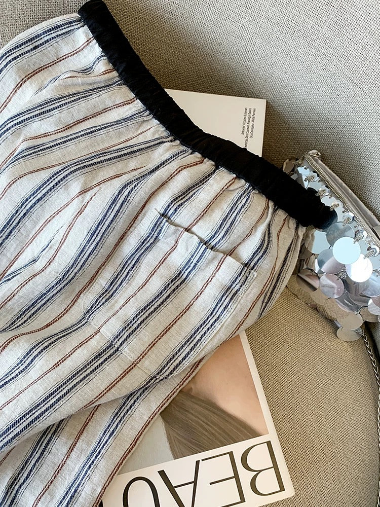 Nanyou’s high-end goods are on clearance and leaked! Lazy Style Striped Drawstring Elastic Waist Wide Leg Pants Women's Summer Linen Casual Pants