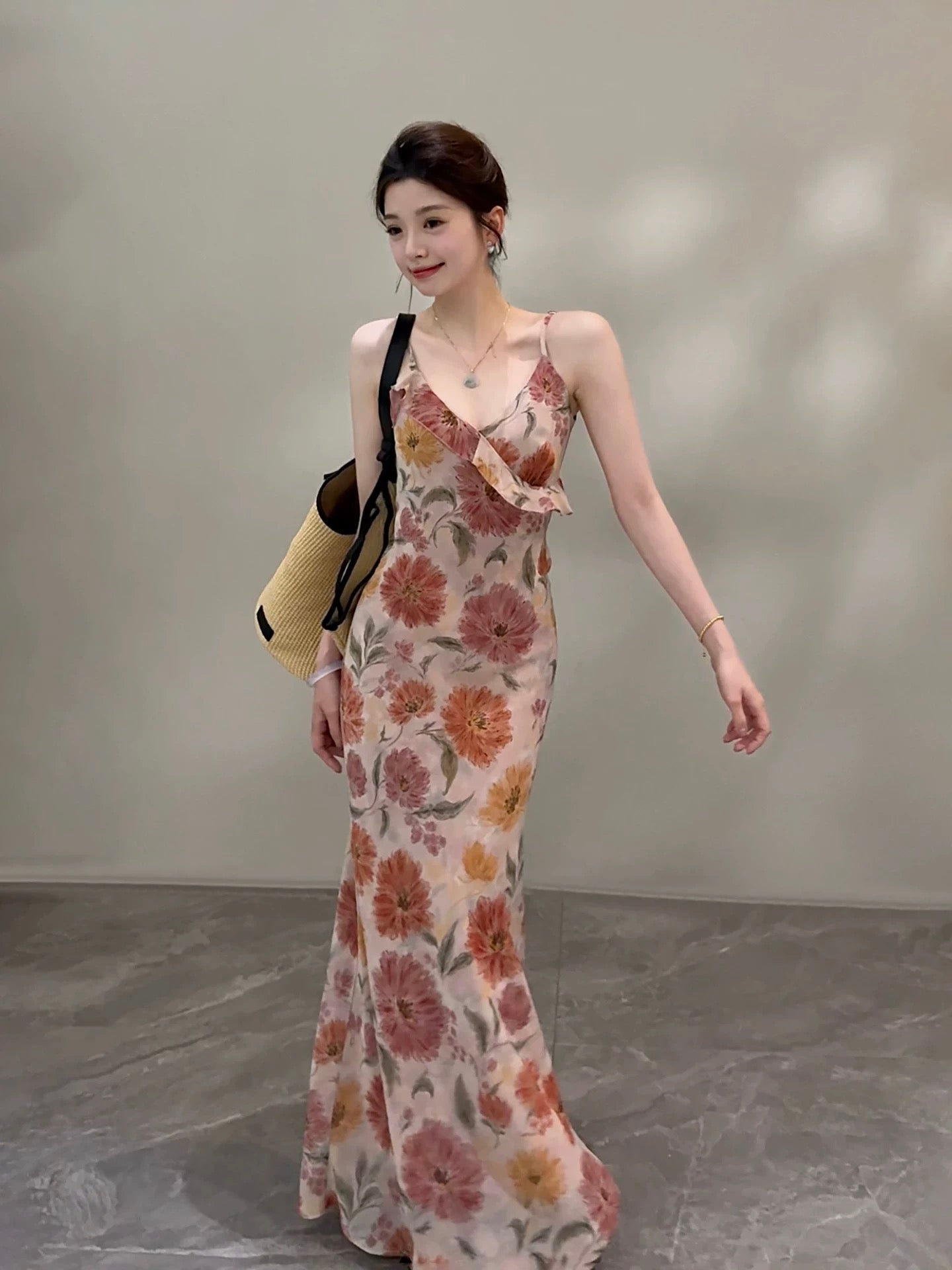 Songsong Summer New Style Slim Fit Printed Camisole Dress DT2056