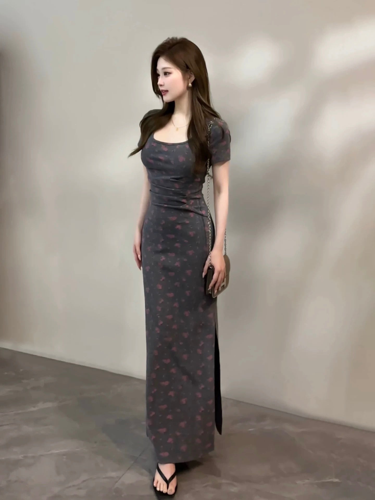 Yu-Yan's Summer New French Fashion Retro Floral Print Short-Sleeved Slimming Dress DT2021