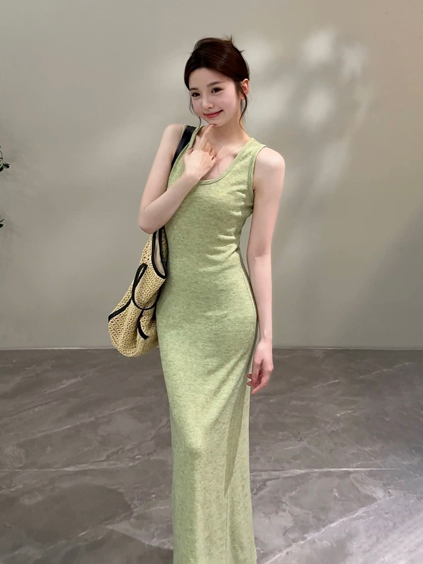 Songsong Summer New Retro Slim-fit U-neck Slimming and Cool Long Sleeveless Vest Dress DT2015