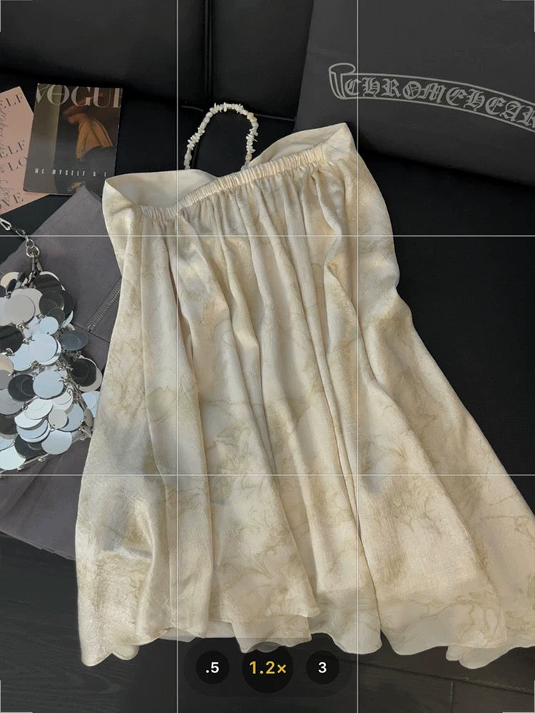 Satin texture tube top for women, beaded halter neck, irregular design, new summer retro national style vest