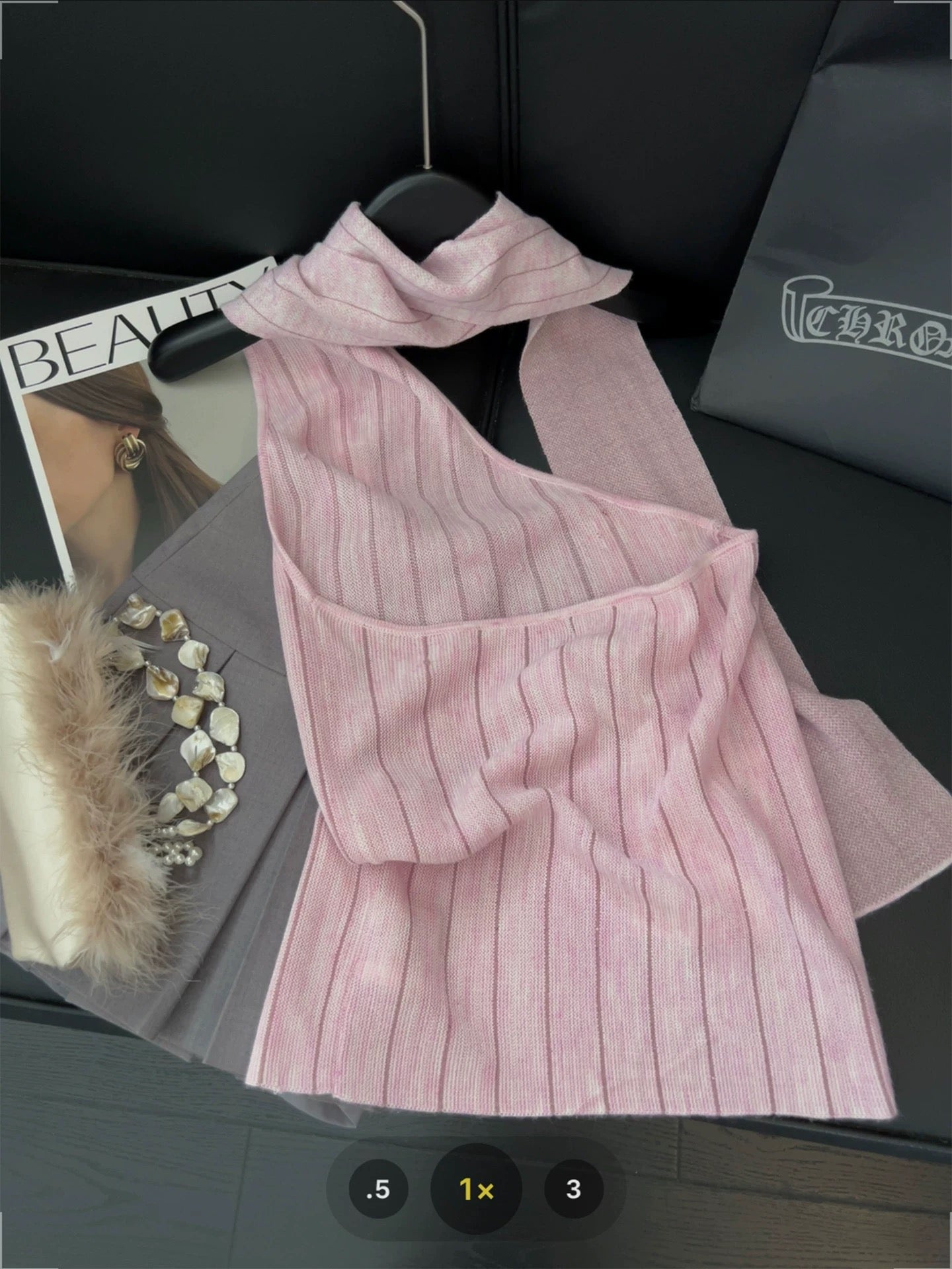 Yu Shuxin same style striped halter neck camisole vest female ribbon scarf design sense summer sweet and spicy style off-shoulder top