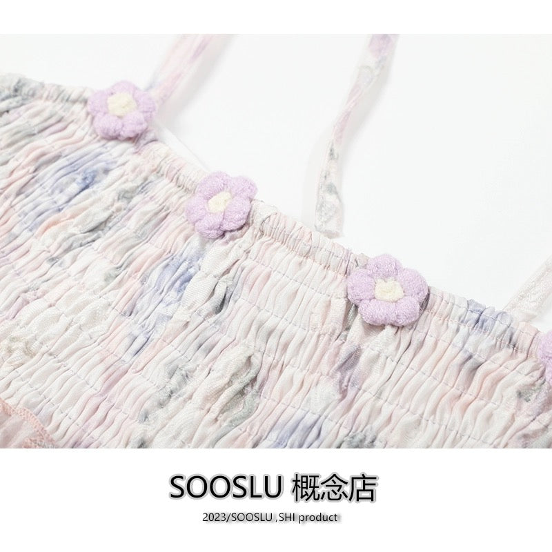 SOOSLU floral camisole women's summer design niche fungus sweet and spicy pure desire short top