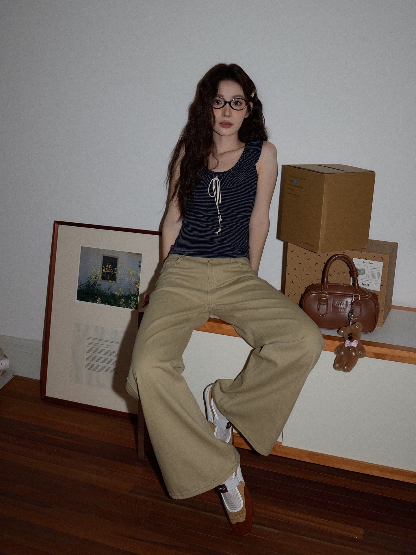 Chaochao Home Design Khaki Flared Jeans Women's 2025 Summer High-Waisted Floor-Length Casual Wide-Leg Pants