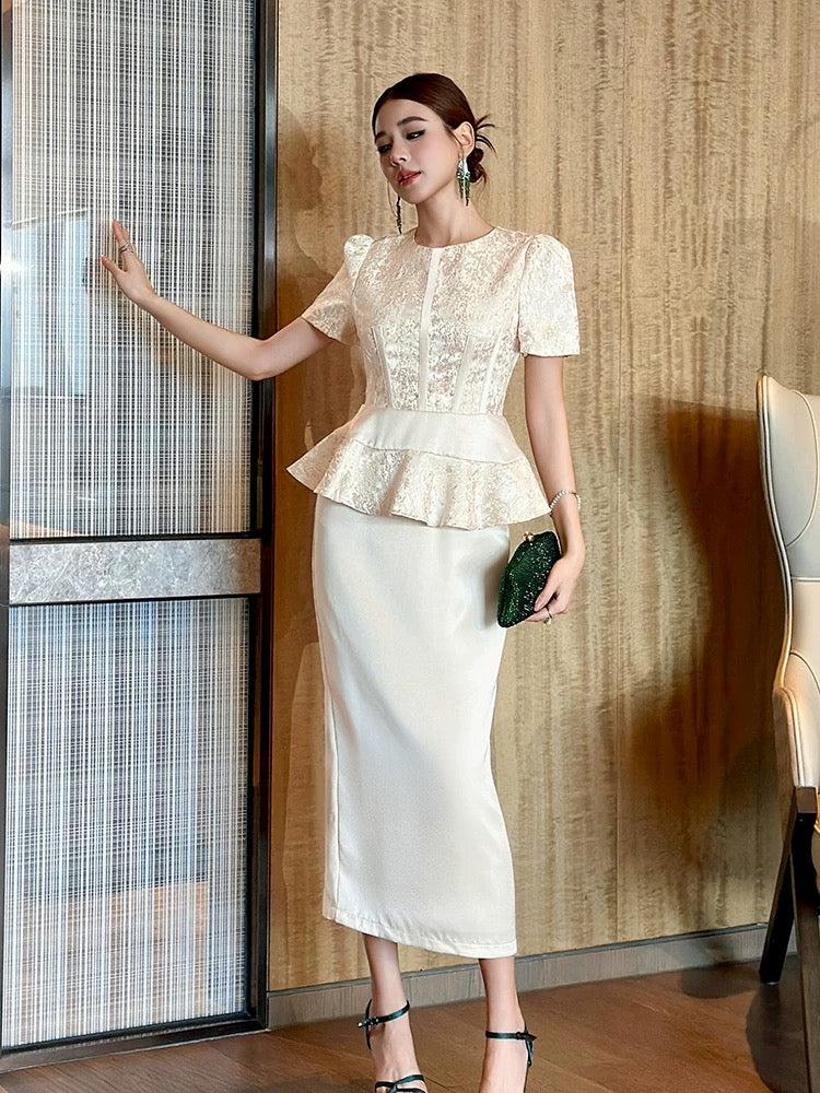Summer exquisite style ruffle dress women's slim fit temperament high-end splicing fake two-piece French long skirt
