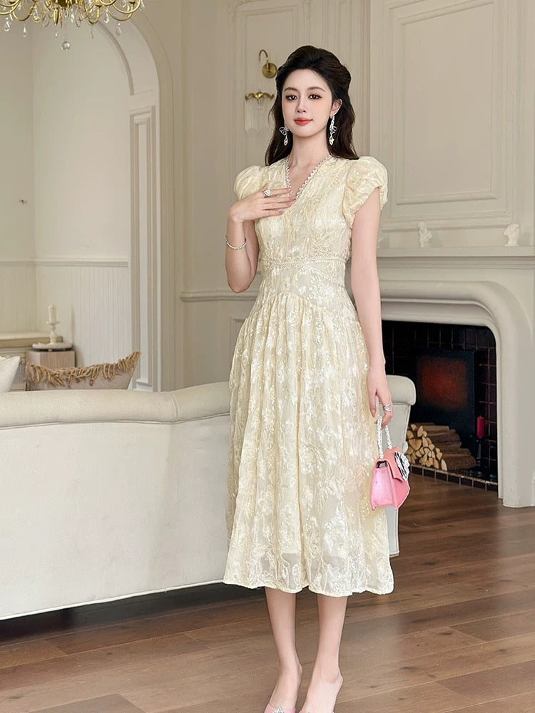 Rich daughter temperament V-neck dress female summer light luxury high-end super fairy temperament waist long dress dress