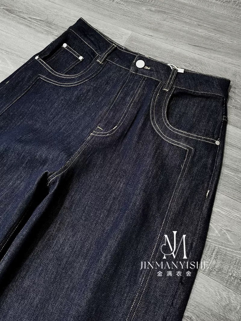 Stylish, versatile, high-waisted, slimming, high-stitched, loose-fitting straight-leg wide-leg jeans for women.