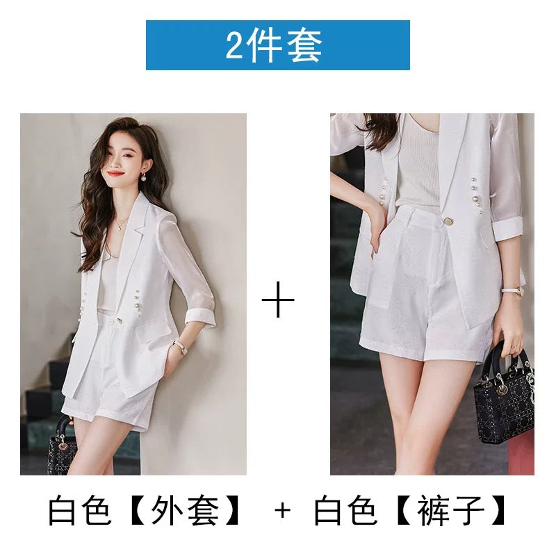 Summer blazer, women's suit, shorts, temperament, high-end beaded suit, high-end goddess Fan Xiaoxiangfeng