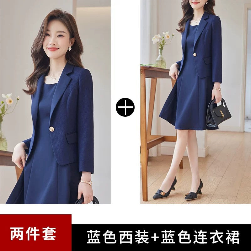 Spring and Autumn Women's Suit Dress Long Sleeve Slim Waist Temperament Slim Professional OL Commuting Suit Skirt Work Clothes