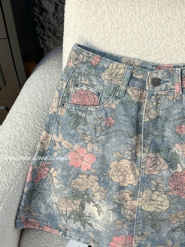 Super good-looking denim skirt for women 2025 new A-line thin retro old rose hot girl hip skirt