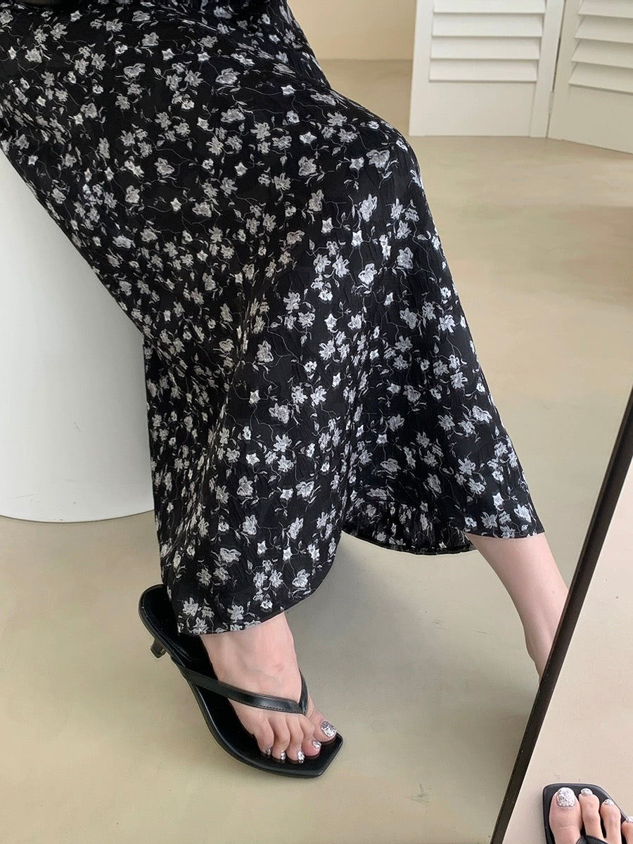 Guoge's floral dress for women 2024 summer new style French retro slimming ruffled gentle style long skirt