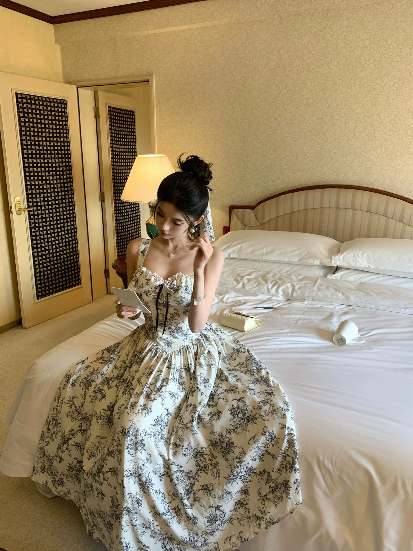 Barb Chill printed square neck waist dress 2025 summer popular single item beautiful princess long dress