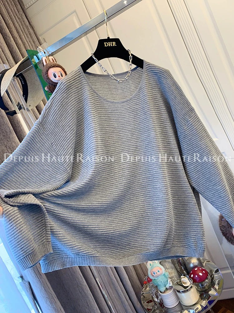 DHR light luxury lazy style French temperament texture long-sleeved T-shirt sweater sunscreen shirt loose thin top summer