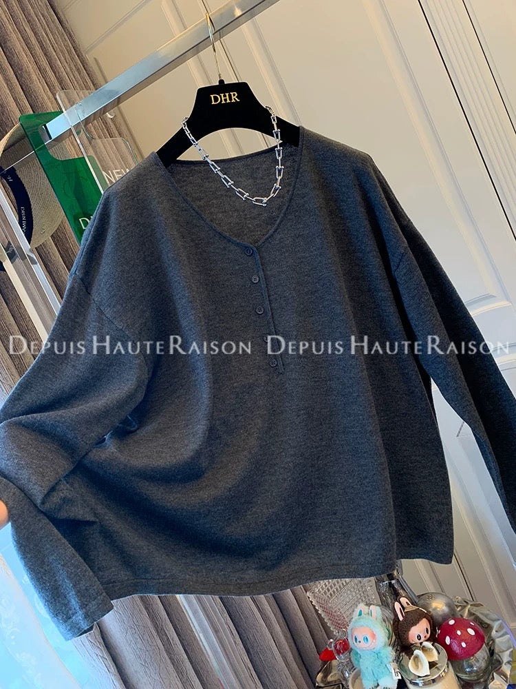DHR American simple black gray long-sleeved T-shirt sweater bottoming shirt loose casual top female autumn new