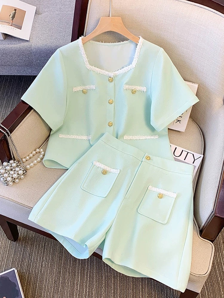 Fat mm belly-covering suit plus size women's French style short cardig Lee Nhi Boutique Fat mm belly-covering suit plus size women's French style short cardig Lee Nhi Boutique
