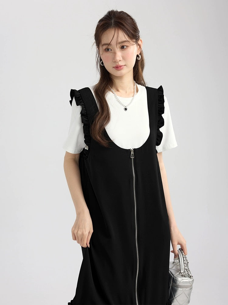 Love Rose Large Size Temperament Ruffled Sleeveless Summer Tank Top 2024 Women's New Black Slim Dress