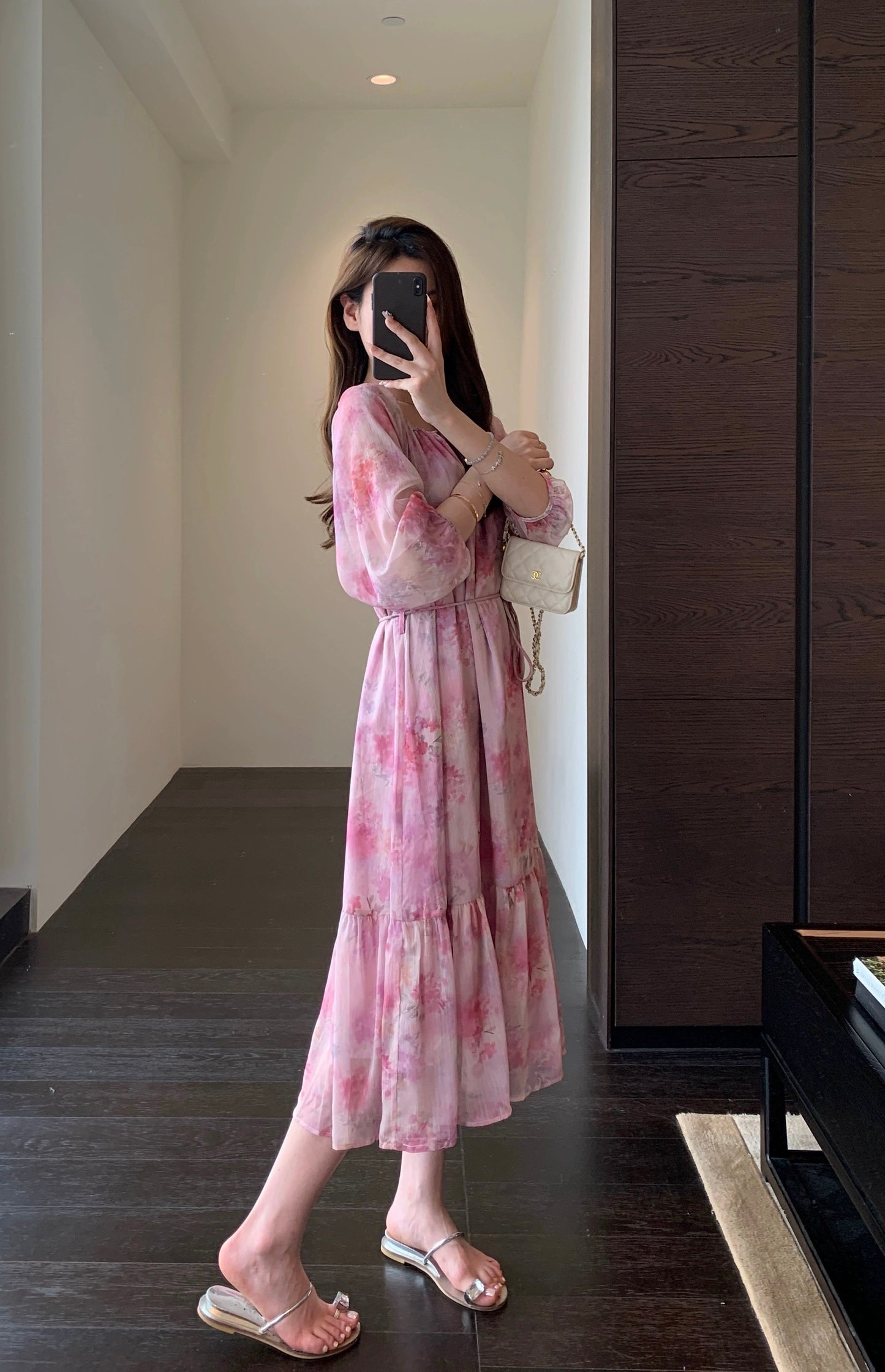 AMR UU◆Flower and Alice Series Fantasy Purple Printed Suspender Skirt Small Shirt Dress Long Skirt Women Xia Xin