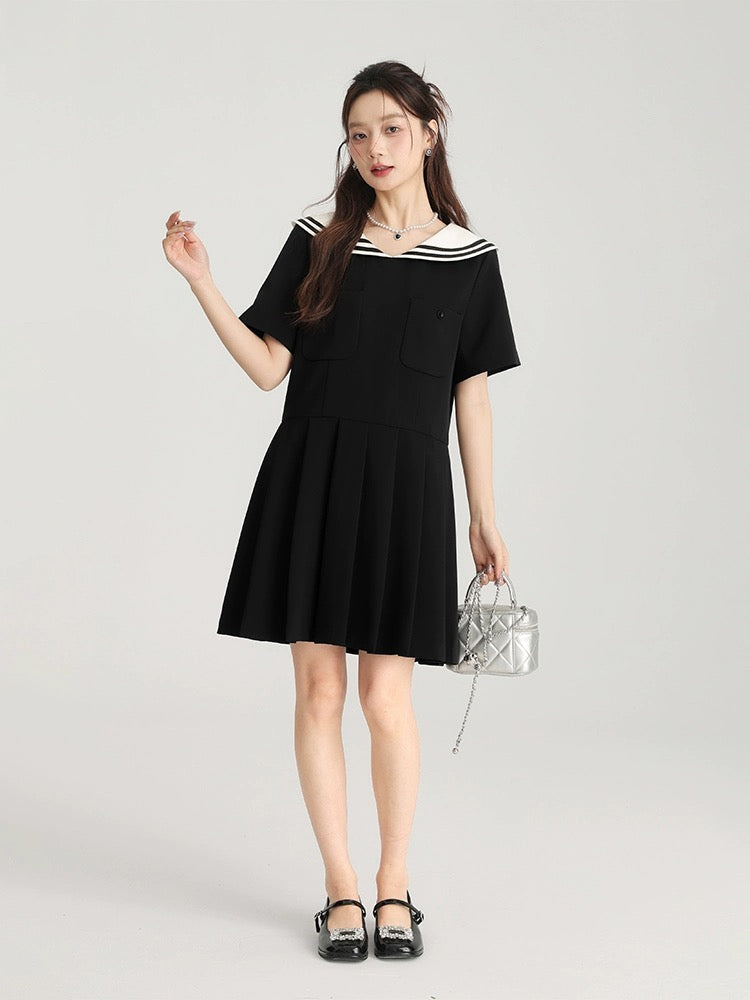 Love Rose Large Size Doll Collar Short Sleeve Dress Women's High-Quality A-Line Skirt Women's 2024 New Summer Pleated Skirt